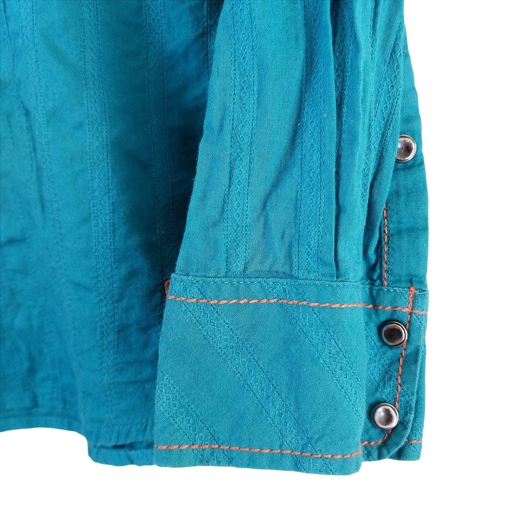 Ariat Womens XL Teal Cotton Arrow Embroidered Western Snap Shirt Fitted Country - Picture 4 of 7